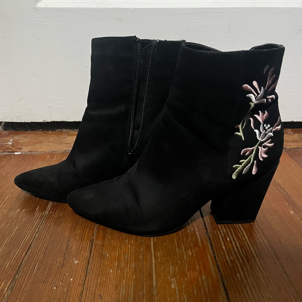 JustFab Black Floral Ankle Booties